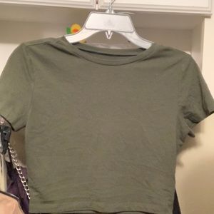 Military green cropped shirt